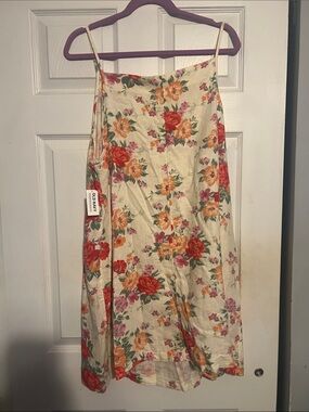 Old Navy Cream Floral Midi Slip Skirt with Red & Orange Flowers